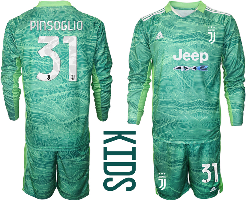 Youth 2021-2022 Club Juventus green Goalkeeper Long Sleeve #31 Adidas Soccer Jersey->inter milan jersey->Soccer Club Jersey